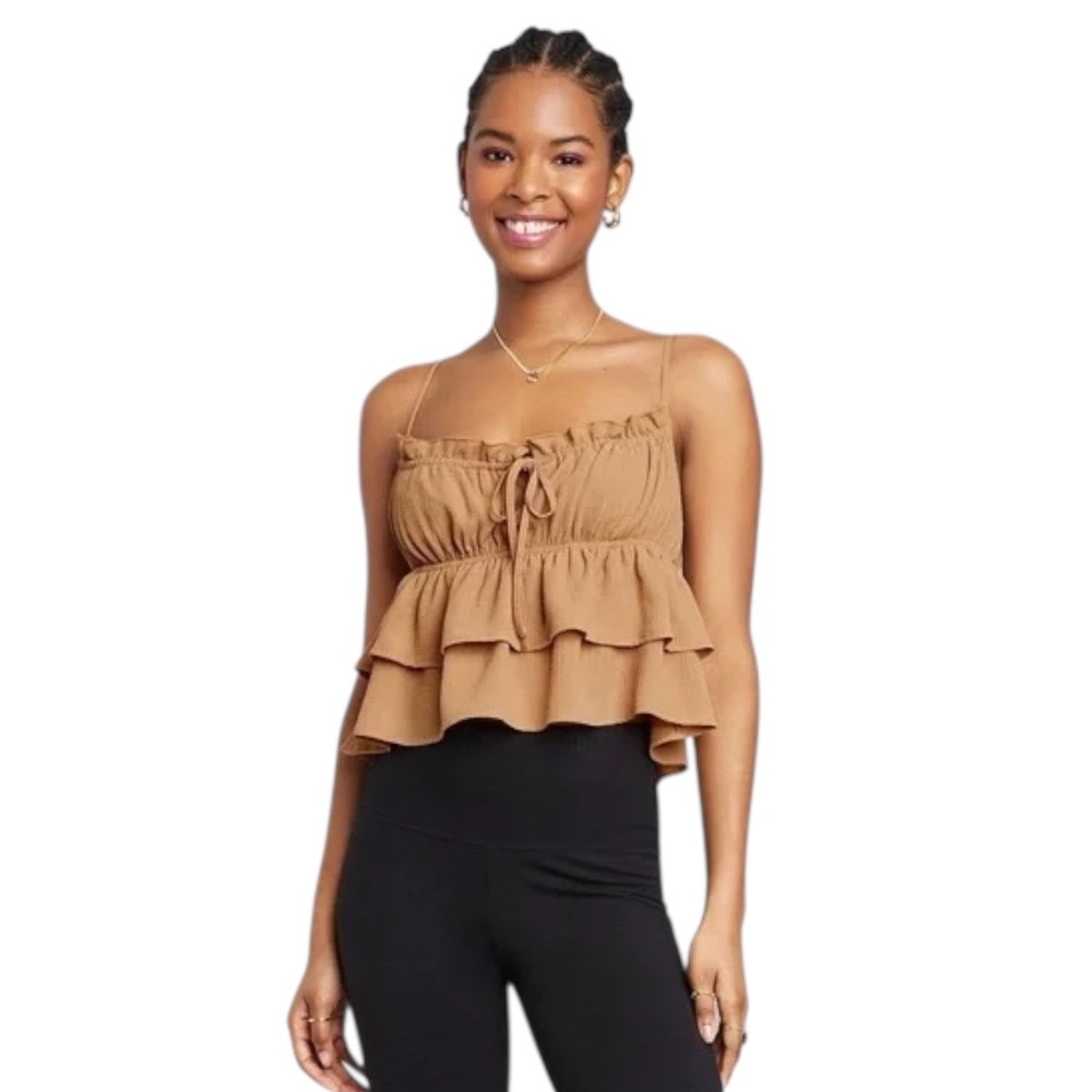 Wild Fable Camel Brown Ruffle Tiered Cami Top Women's Size XXL - NWT